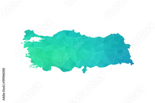 Turkey Map - Polygon Style Vector Illustration in Green and Blue Gradient, Low Poly Geometric Design, Isolated on White Background, Perfect for Infographics and Learning Use.