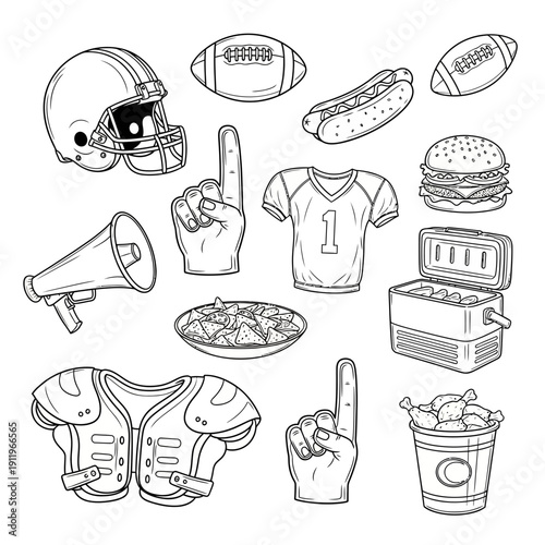 A delightful assortment of various food and drink items illustrated in black and white