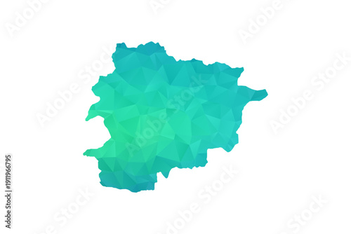 Andorra Map - Polygon Style Vector Illustration in Green and Blue Gradient, Low Poly Geometric Design, Isolated on White Background, Perfect for Infographics and Learning Use.