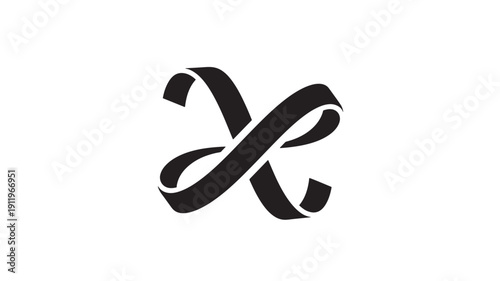 Black Ribbon Shaped Symbol Twisting on White Background, Elegant Design Element