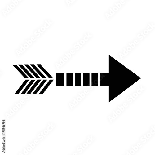 A modern arrow icon with a unique design featuring a segmented tail