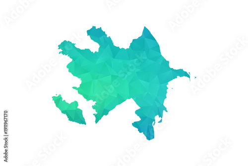 Azerbaijan Map - Polygon Style Vector Illustration in Green and Blue Gradient, Low Poly Geometric Design, Isolated on White Background, Perfect for Infographics and Learning Use.