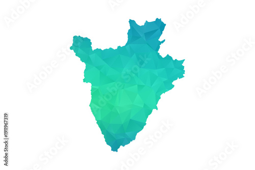 Burundi Map - Polygon Style Vector Illustration in Green and Blue Gradient, Low Poly Geometric Design, Isolated on White Background, Perfect for Infographics and Learning Use.