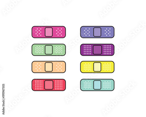 Flat cute colorful set of band aids. Medical bandage collection of icons.. cute illustration of adhesive plaster. eps10