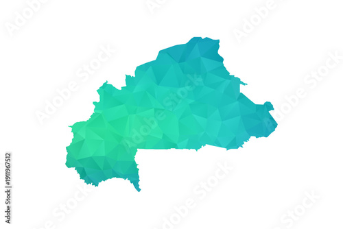 Burkina Faso Map - Polygon Style Vector Illustration in Green and Blue Gradient, Low Poly Geometric Design, Isolated on White Background, Perfect for Infographics and Learning Use.