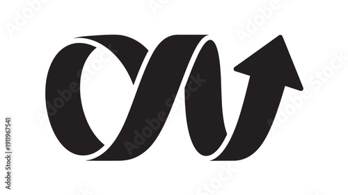 Minimalist black ribbon arrow logo design vector for business growth and success concepts