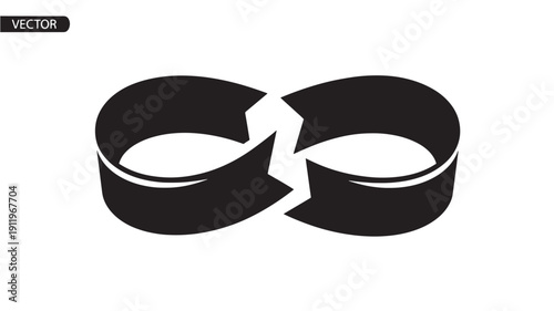 Broken Black Ribbon Torn Apart on White Background, Symbolizing Separation or Grief