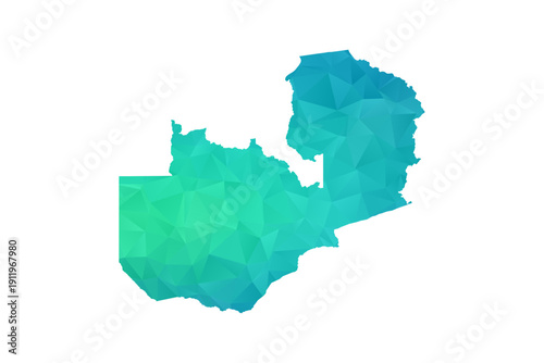 Zambia Map - Polygon Style Vector Illustration in Green and Blue Gradient, Low Poly Geometric Design, Isolated on White Background, Perfect for Infographics and Learning Use.