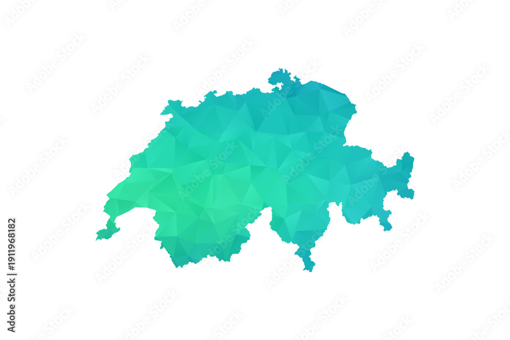 Obraz premium Switzerland Map - Polygon Style Vector Illustration in Green and Blue Gradient, Low Poly Geometric Design, Isolated on White Background, Perfect for Infographics and Learning Use.