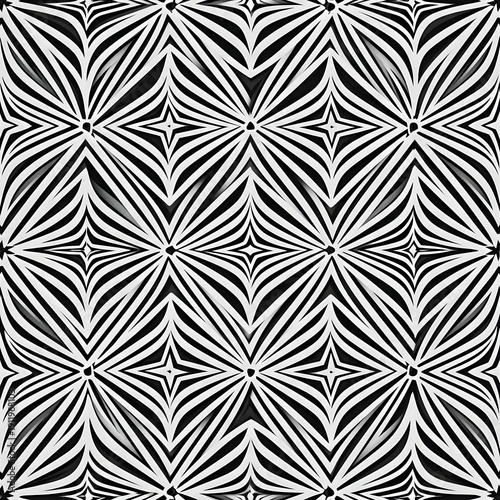 Black and white floral pattern with geometric shapes