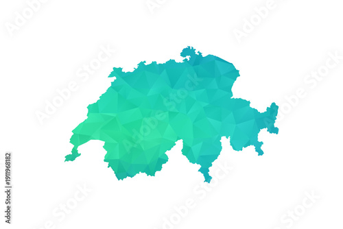 Switzerland Map - Polygon Style Vector Illustration in Green and Blue Gradient, Low Poly Geometric Design, Isolated on White Background, Perfect for Infographics and Learning Use.