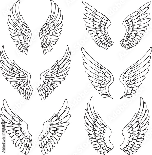 Heraldic wings set for tattoo or mascot design