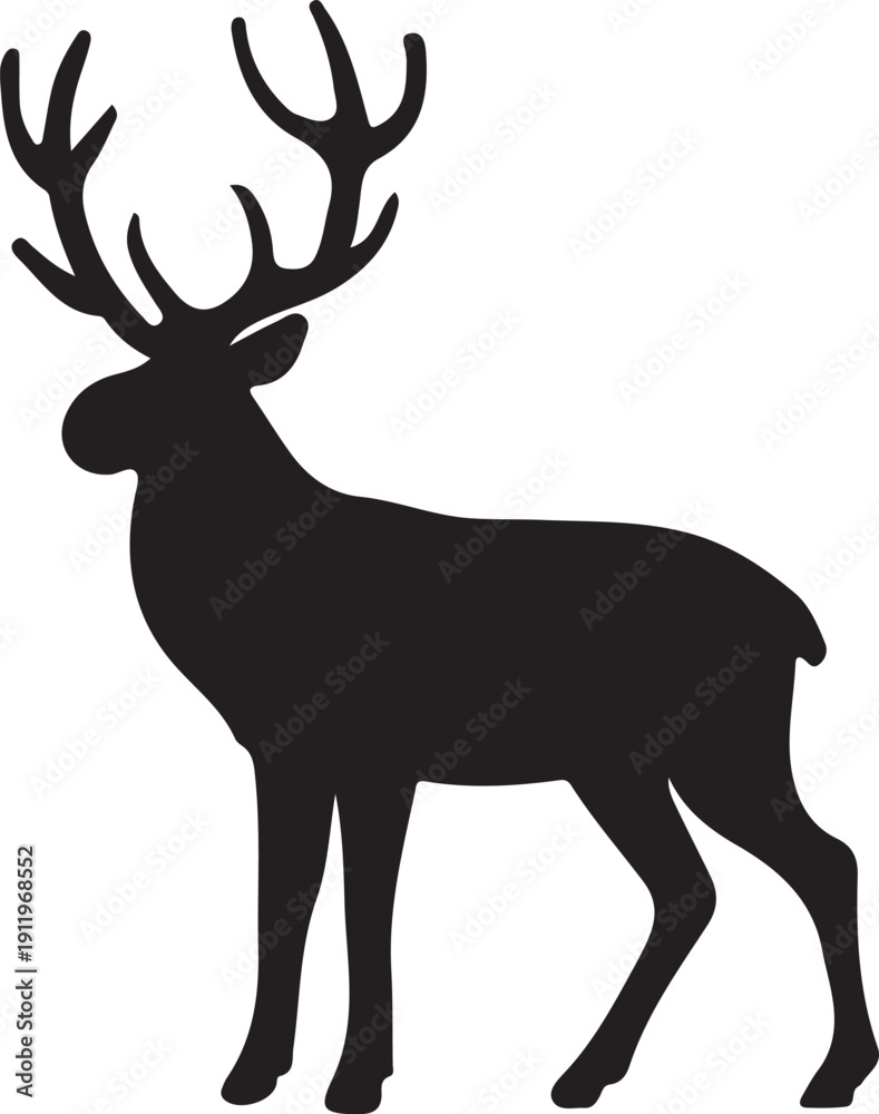 Fototapeta premium Standing Stag Deer Silhouette Vector with Large Antlers