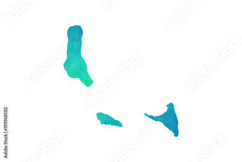 Comoros Map - Polygon Style Vector Illustration in Green and Blue Gradient, Low Poly Geometric Design, Isolated on White Background, Perfect for Infographics and Learning Use.
