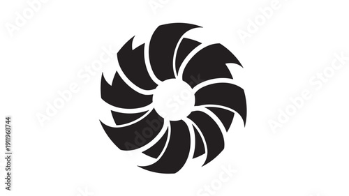 Black Ribbon Shaped Icon Twirling in Circular Motion on White Background