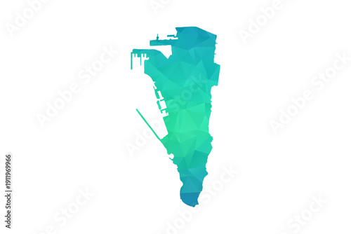 Gibraltar Map - Polygon Style Vector Illustration in Green and Blue Gradient, Low Poly Geometric Design, Isolated on White Background, Perfect for Infographics and Learning Use.