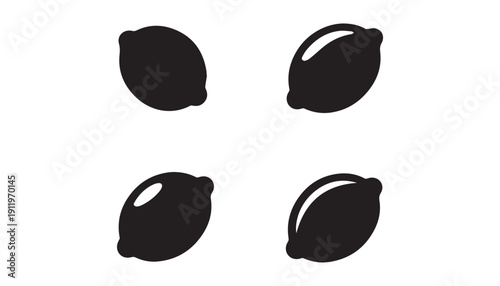 black color Lemon fruits set of silhouette vector illustration, solid white background