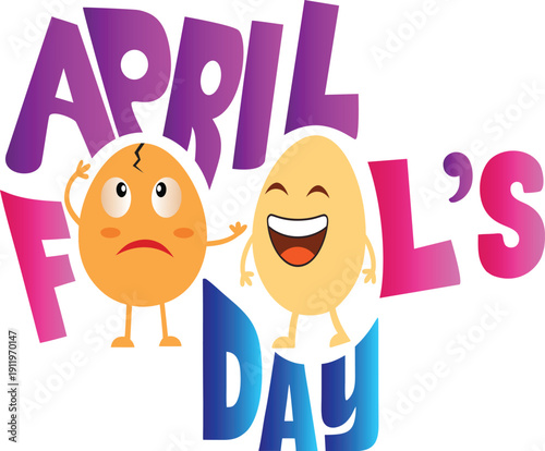April Fools’ Day Collection. Two egg characters have fun with each other. Collection for design, banner, poster, label, flyer, and greeting card.– Vector isolated illustration.