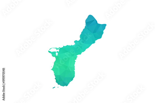 Guam Map - Polygon Style Vector Illustration in Green and Blue Gradient, Low Poly Geometric Design, Isolated on White Background, Perfect for Infographics and Learning Use.