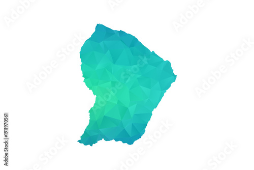 French Guiana Map - Polygon Style Vector Illustration in Green and Blue Gradient, Low Poly Geometric Design, Isolated on White Background, Perfect for Infographics and Learning Use.