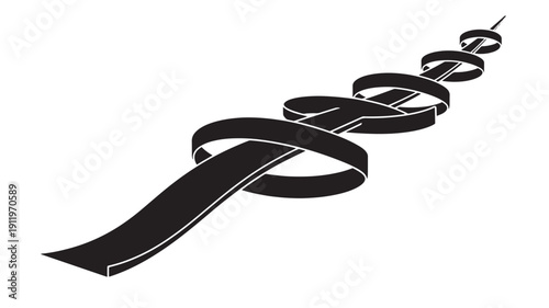Black awareness ribbon symbol isolated on white background for support and solidarity campaigns