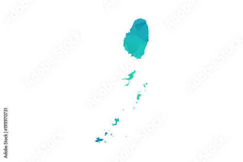 Saint Vincent and the Grenadines Map - Polygon Style Vector Illustration in Green and Blue Gradient, Low Poly Geometric Design, Isolated on White Background, Perfect for Infographics and Learning Use.