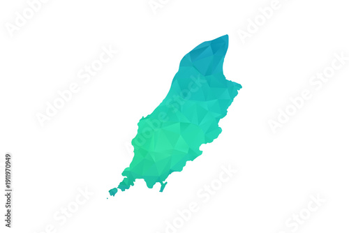 Isle of Man Map - Polygon Style Vector Illustration in Green and Blue Gradient, Low Poly Geometric Design, Isolated on White Background, Perfect for Infographics and Learning Use.