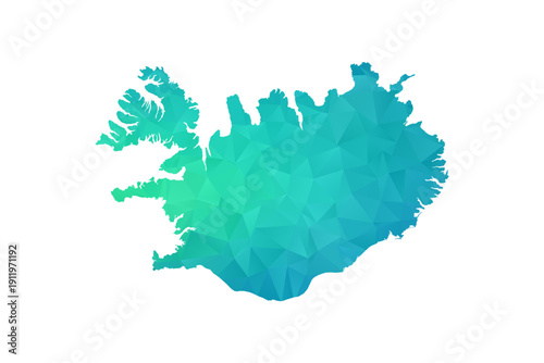 Iceland Map - Polygon Style Vector Illustration in Green and Blue Gradient, Low Poly Geometric Design, Isolated on White Background, Perfect for Infographics and Learning Use.