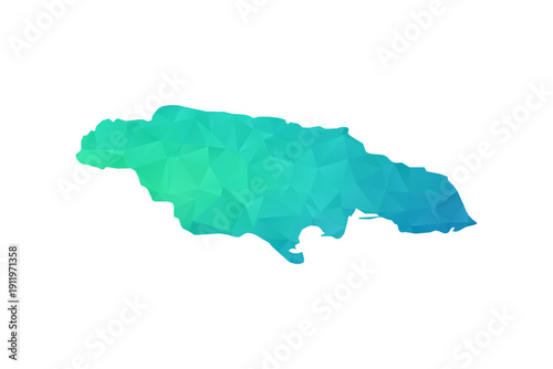 Jamaica Map - Polygon Style Vector Illustration in Green and Blue Gradient, Low Poly Geometric Design, Isolated on White Background, Perfect for Infographics and Learning Use.