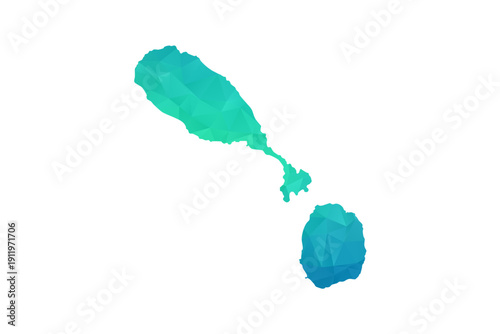 Saint Kitts and Nevis Map - Polygon Style Vector Illustration in Green and Blue Gradient, Low Poly Geometric Design, Isolated on White Background, Perfect for Infographics and Learning Use.