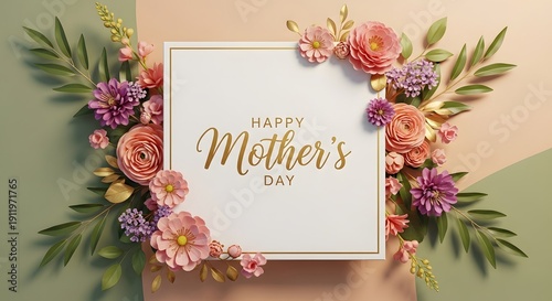 Happy mother's day greeting card with beautiful floral arrangement