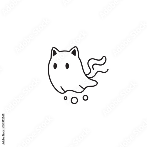 Cute Cartoon Ghost Cat Illustration with Friendly Doodle.