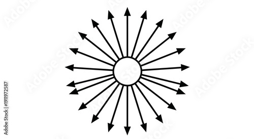 Radial Burst of Multiple Arrows Expanding Outwards on Isolated White Background