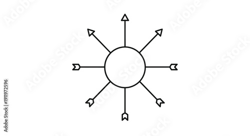 Radial Arrow Circle Expanding Outwards on Isolated White Background