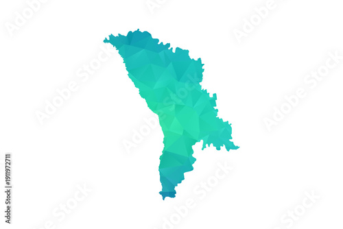 Moldova Map - Polygon Style Vector Illustration in Green and Blue Gradient, Low Poly Geometric Design, Isolated on White Background, Perfect for Infographics and Learning Use.