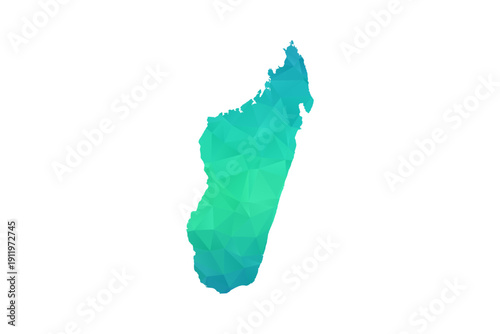 Madagascar Map - Polygon Style Vector Illustration in Green and Blue Gradient, Low Poly Geometric Design, Isolated on White Background, Perfect for Infographics and Learning Use.