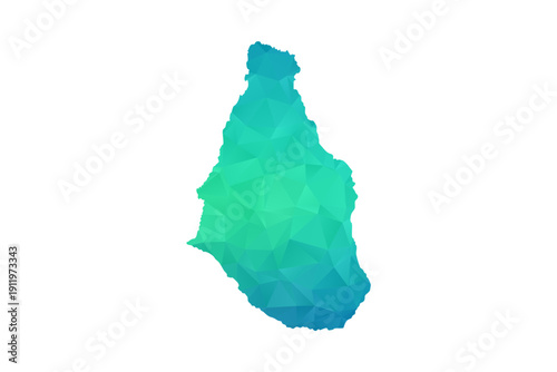 Montserrat Map - Polygon Style Vector Illustration in Green and Blue Gradient, Low Poly Geometric Design, Isolated on White Background, Perfect for Infographics and Learning Use.