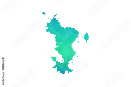 Mayotte Map - Polygon Style Vector Illustration in Green and Blue Gradient, Low Poly Geometric Design, Isolated on White Background, Perfect for Infographics and Learning Use.