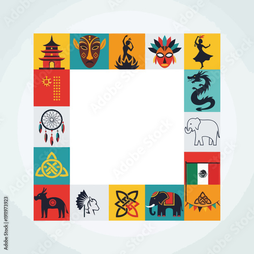 Diverse Cultural Symbols and Icons from Around the World.