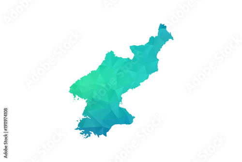 North Korea Map - Polygon Style Vector Illustration in Green and Blue Gradient, Low Poly Geometric Design, Isolated on White Background, Perfect for Infographics and Learning Use.