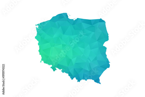 Poland Map - Polygon Style Vector Illustration in Green and Blue Gradient, Low Poly Geometric Design, Isolated on White Background, Perfect for Infographics and Learning Use.