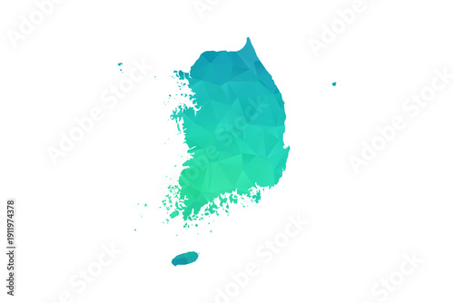 South Korea Map - Polygon Style Vector Illustration in Green and Blue Gradient, Low Poly Geometric Design, Isolated on White Background, Perfect for Infographics and Learning Use.