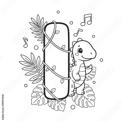 I is for Iguanodon Dinosaur Coloring Page for Kids Black and White Line Art