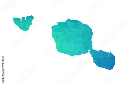 French Polynesia Map - Polygon Style Vector Illustration in Green and Blue Gradient, Low Poly Geometric Design, Isolated on White Background, Perfect for Infographics and Learning Use.