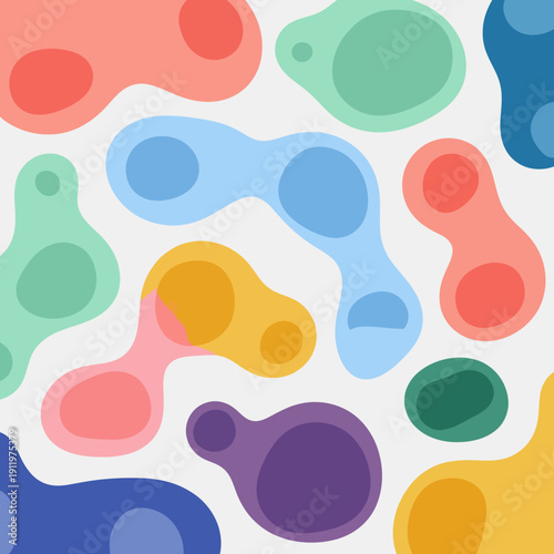 Colorful abstract shapes with rounded edges and pastel hues.