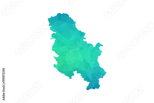 Serbia Map - Polygon Style Vector Illustration in Green and Blue Gradient, Low Poly Geometric Design, Isolated on White Background, Perfect for Infographics and Learning Use.