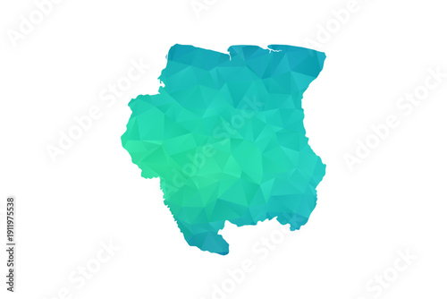 Suriname Map - Polygon Style Vector Illustration in Green and Blue Gradient, Low Poly Geometric Design, Isolated on White Background, Perfect for Infographics and Learning Use.