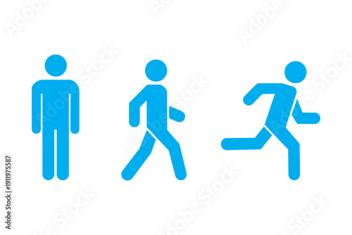 Man stands, walk and run icon set. People symbol. Person standing, walking and running illustration. Run, walk, stand. Vector illustration