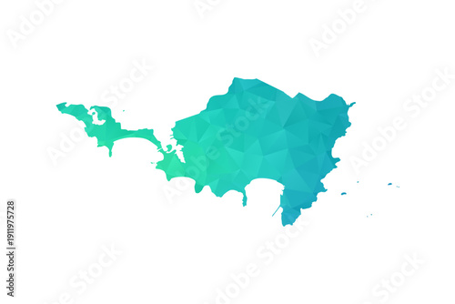 Sint Maarten Map - Polygon Style Vector Illustration in Green and Blue Gradient, Low Poly Geometric Design, Isolated on White Background, Perfect for Infographics and Learning Use.