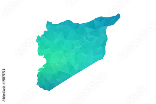 syria Map - Polygon Style Vector Illustration in Green and Blue Gradient, Low Poly Geometric Design, Isolated on White Background, Perfect for Infographics and Learning Use.